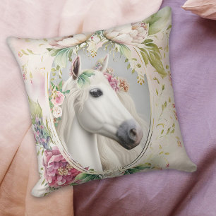 Coussin Cheval Blanc Floral Romantique
