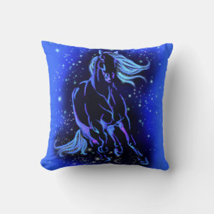 Coussin Cheval Bleu Néon Couchant Au Lune Starry Night 