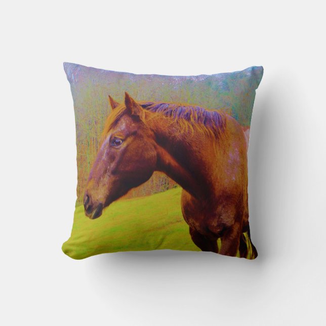 Coussin Cheval Brun, Arbres Violets (Recto)