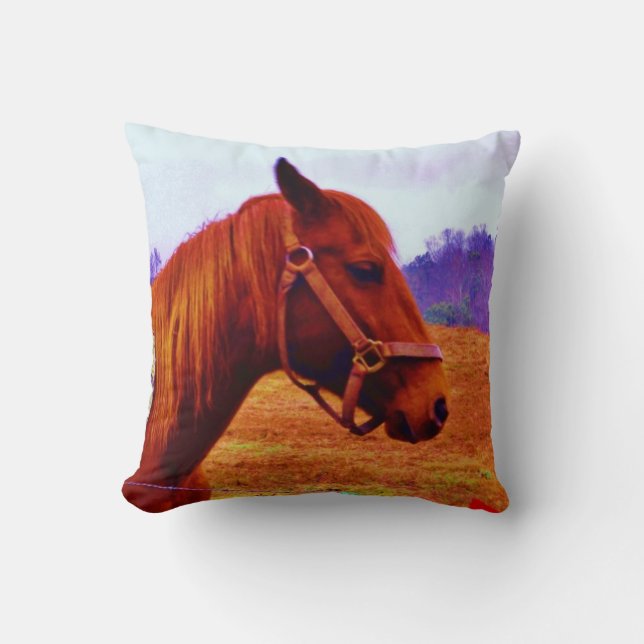 Coussin Cheval Brun, Arbres Violets (Recto)