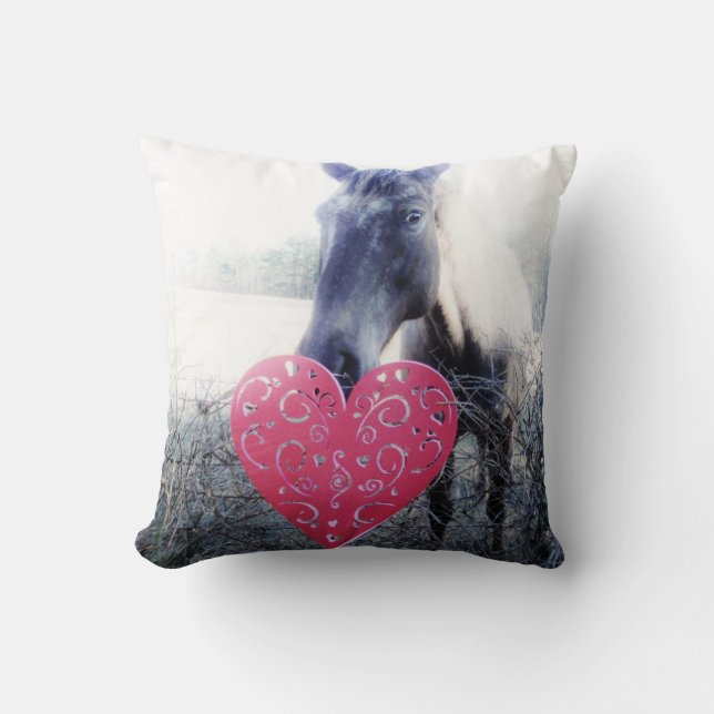 Coussin Cheval brun Cœur de la Saint-Valentin (Recto)
