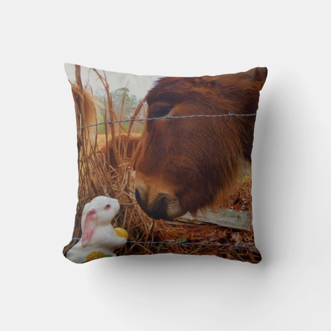 Coussin Cheval brun miniature et lapin de Pâques (Recto)