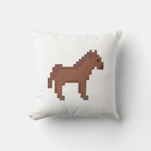 Coussin Cheval Brun Rétro en Pixel Art 8-Bit