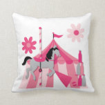 Coussin Cheval Carousel Rose<br><div class="desc">Coussin de cheval Carousel rose,  joli en rose et blanc avec une grande tente à rayures,  fleurs roses,  jeu de carrousel à lait,  et le poney gris avec cheval carrousel à selle rose!</div>