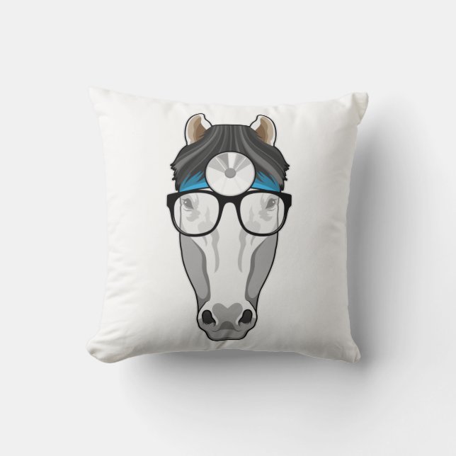 Coussin Cheval comme docteur avec lunettes (Recto)