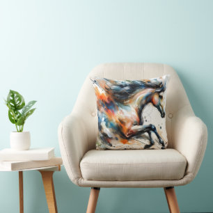 Coussin Cheval courant à l'aquarelle abstraite