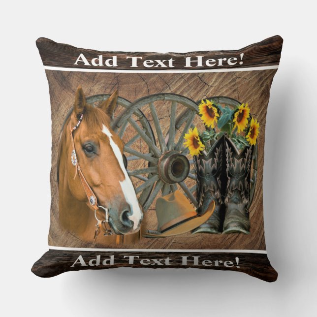 Coussin Cheval Cowboy Boots Wagon Wheels Sunflowers Wester (Recto)