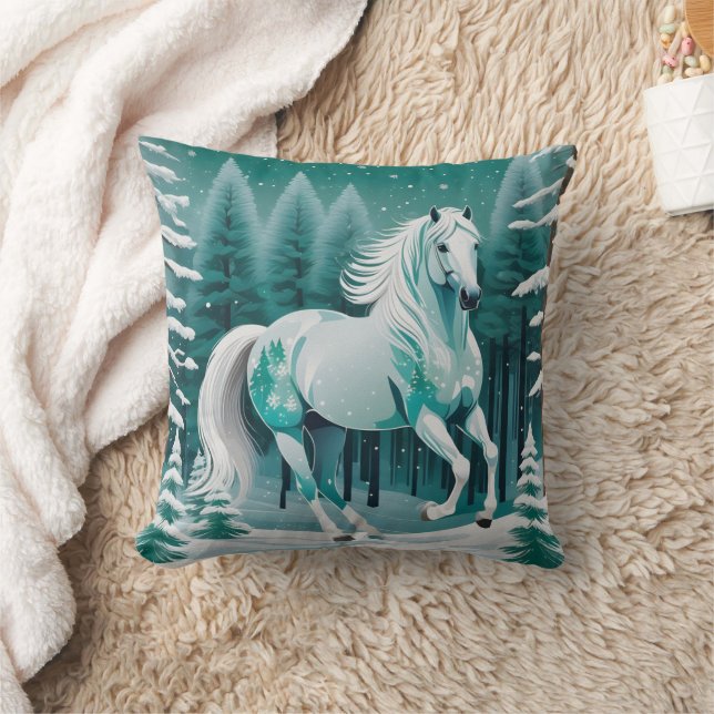 Coussin Cheval d'argent vert dans la forêt enchantée (Couverture)