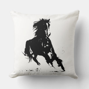 Coussin Cheval d'art pop noir et blanc