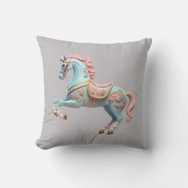 Coussin Cheval de carrousel bleu et rose (Recto)