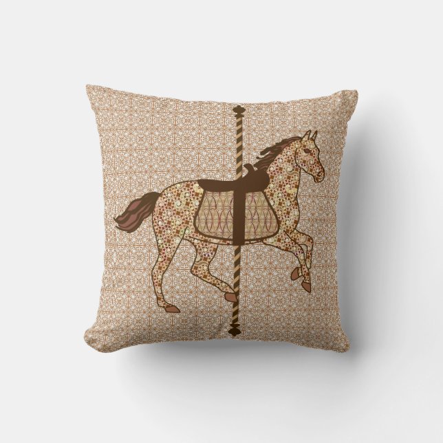 Coussin Cheval de carrousel - Chocolat Brown et Tan (Recto)