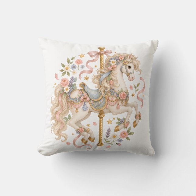 Coussin Cheval de carrousel élégant Conte de fées français (Recto)
