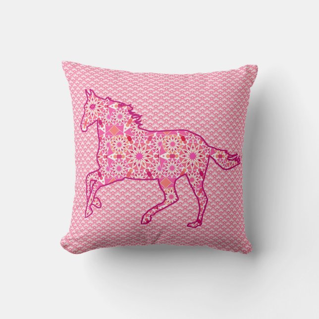 Coussin Cheval de course Silhouette, Fuchsia et Coral rose (Recto)