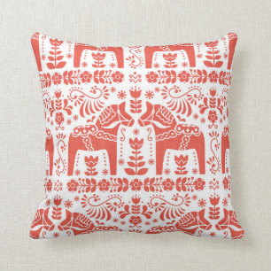 Coussin Cheval de Dala, corail et copie blanche de gens