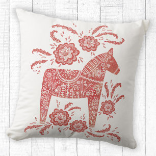 Coussin Cheval de Dala suédois Rouge et blanc