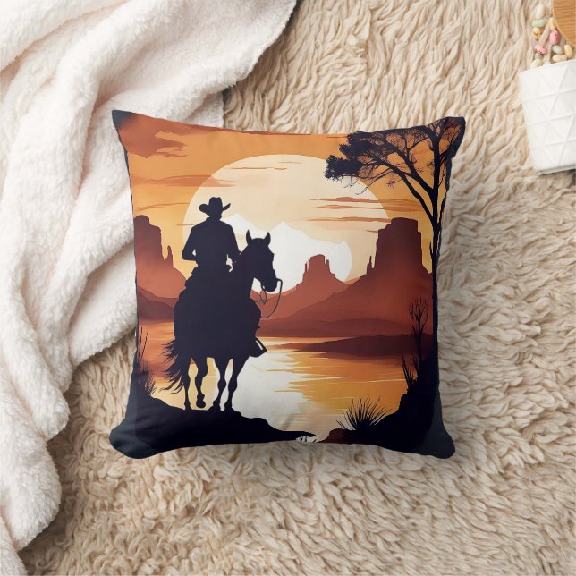 Coussin Cheval de l'équitation Cowboy dans le désert à Sun (Couverture)