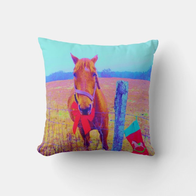 Coussin Cheval de Noël couleur arc-en-ciel Rétro (Recto)