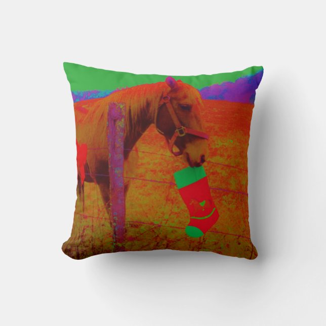 Coussin Cheval de Noël couleur arc-en-ciel Rétro (Recto)