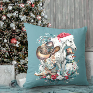 Coussin Cheval de Noël en Chat de Noël cowgirl cowboy bott