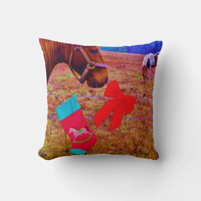 Coussin Cheval de Noël Rétro (Recto)