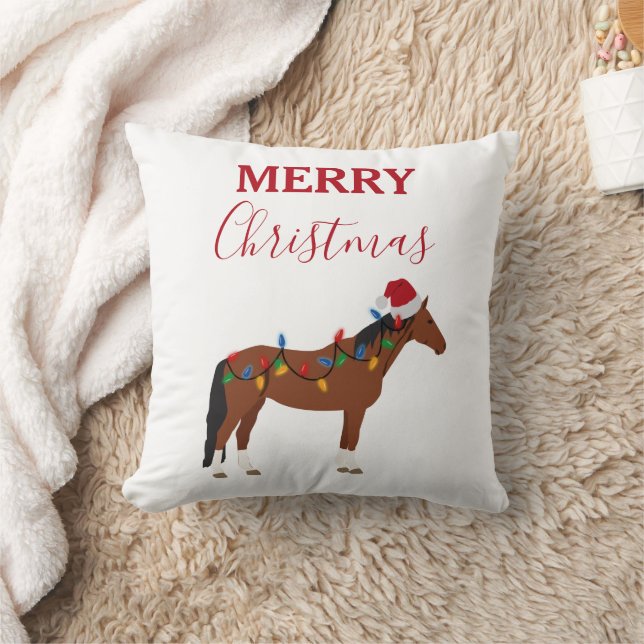Coussin Cheval de Noël Santa Chapeau Noël Lumières (Couverture)