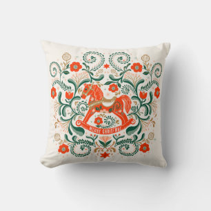 Coussin Cheval de Noël Vintage illustration Poste