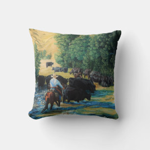 Coussin Cheval de ranch et commande et rivière de troupeau