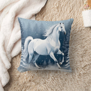 Coussin Cheval d'hiver blanc magique