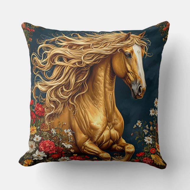 Coussin Cheval doré à la crinière flottante (Recto)