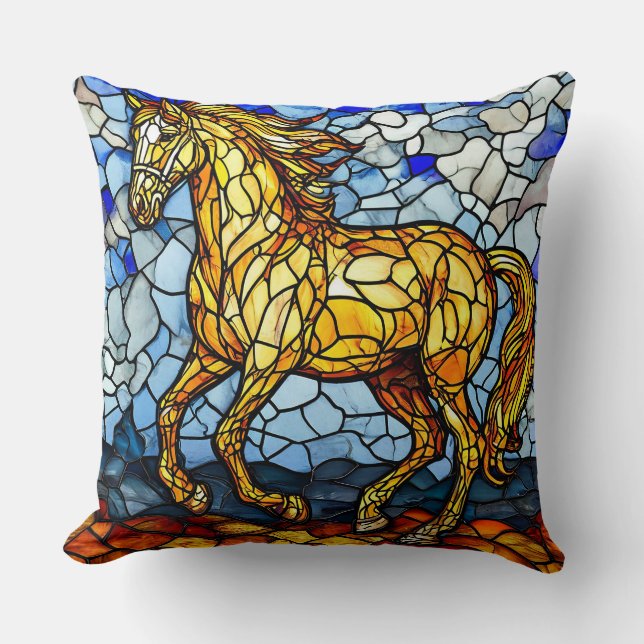 Coussin Cheval doré  Cadeau de vitrail pour la maison (Recto)