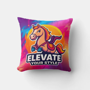 Coussin Cheval Élégant sur un Fond Artistique Vibrant