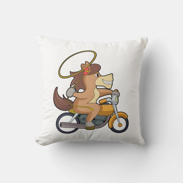 Coussin Cheval en Cowboy avec Lasso & Motorcycle (Recto)