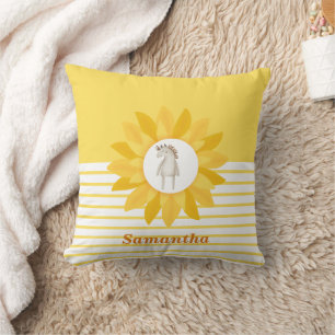 Coussin Cheval en Tournesol, Personnalisé, Enfants, Jaune