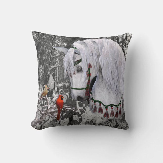 Coussin Cheval et cardinaux de Noël à deux côtés (Recto)