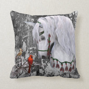 Coussin Cheval et cardinaux de Noël à deux côtés