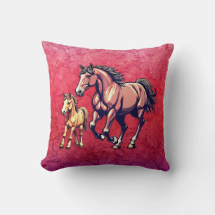 Coussin Cheval et poulain sur Arrière - plan texturé