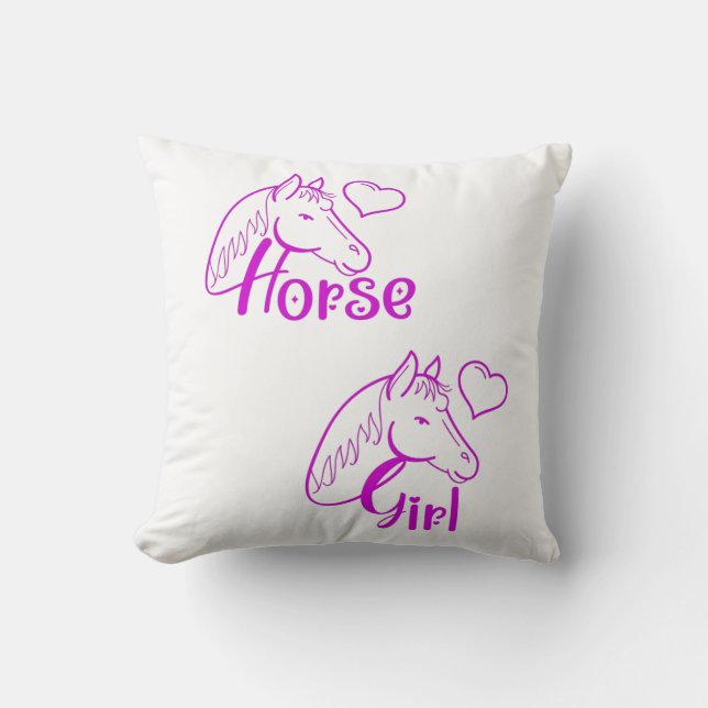 Coussin Cheval fille en violet avec tête de cheval Police (Recto)