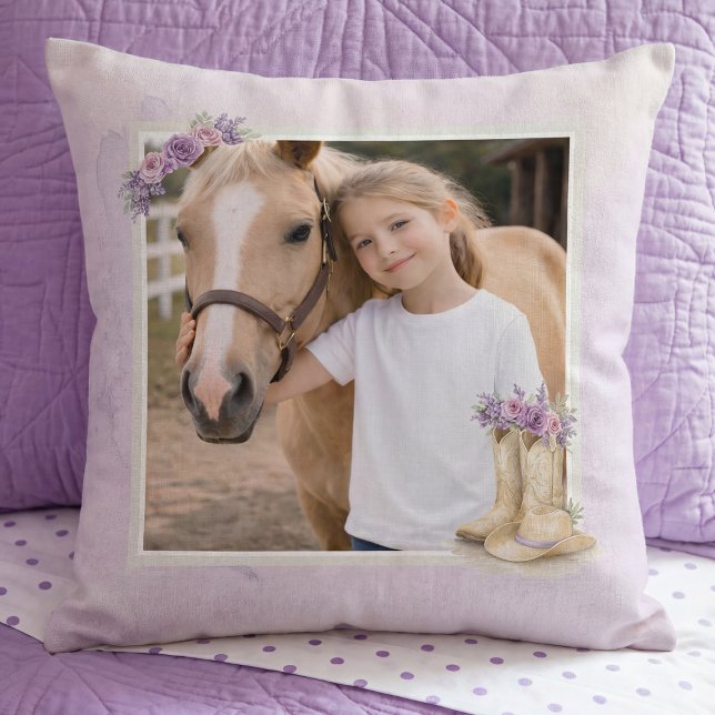 Coussin Cheval floral violet pour filles (Créateur téléchargé)