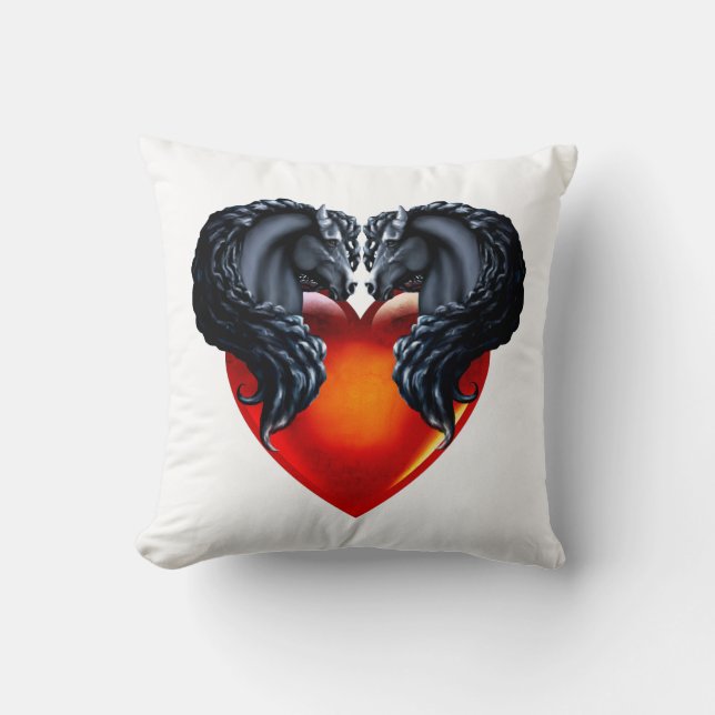 Coussin Cheval frisois/étalon frisois noir/coeur rouge 3 (Recto)