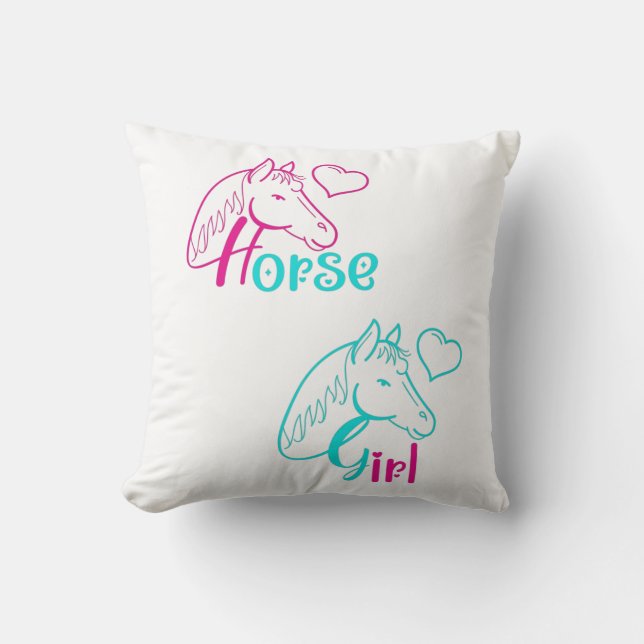 Coussin Cheval Girl en rose et turquoise (Recto)
