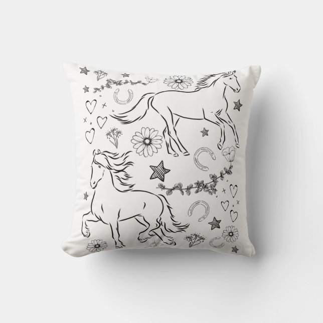 Coussin Cheval Gribouillis Colorie Moi  (Recto)