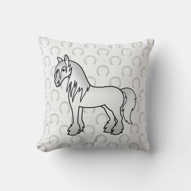 Coussin Cheval gris de dessin animé Gypsy Vanner Shire Cly (Recto)