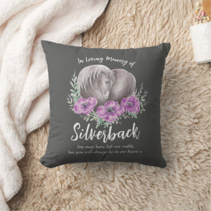 Coussin Cheval gris fleurs violettes aquarelle mémorial