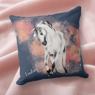 Coussin Cheval gris Imaginaire Nuages roses Bleu