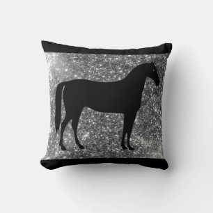 Coussin Cheval Jetez l'oreiller en noir et argenté