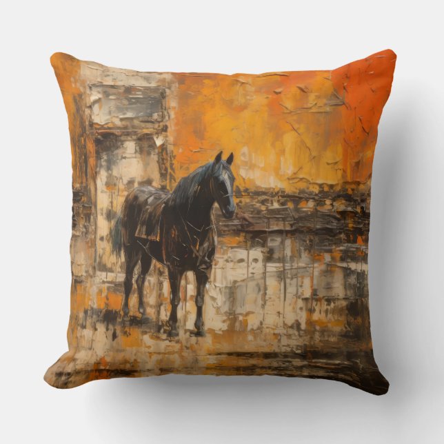Coussin Cheval Majestic au coucher du soleil Abstrait (Recto)