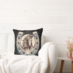 Coussin Cheval majestueux dans un fer à cheval chanceux