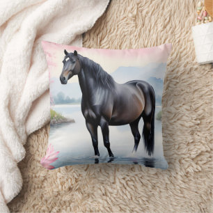 Coussin Cheval majestueux et beauté du lotus