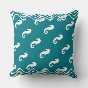 Coussin cheval marin bleu et blanc   vie côtière