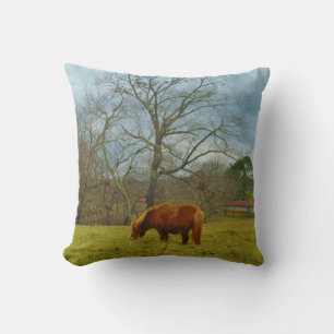 Coussin Cheval miniature brun, ciel bleu nuageux